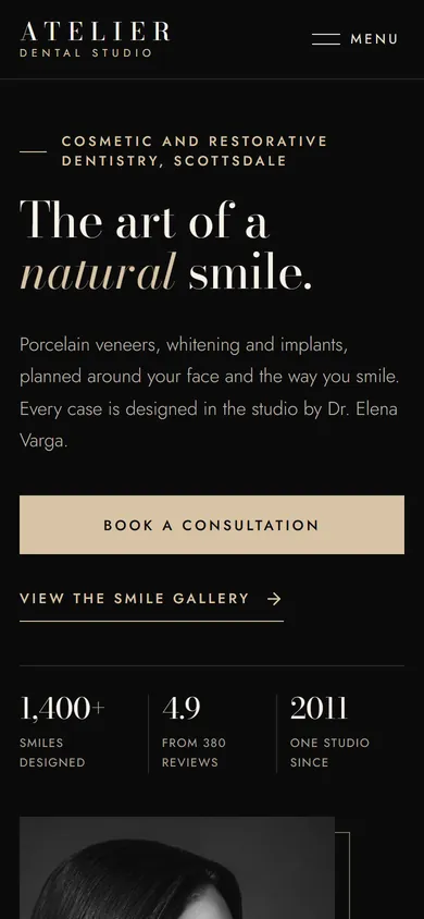 Phone view of the Atelier Dental Studio concept