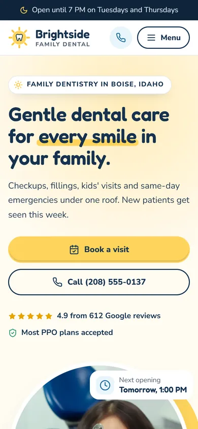 Phone view of the Brightside Family Dental concept