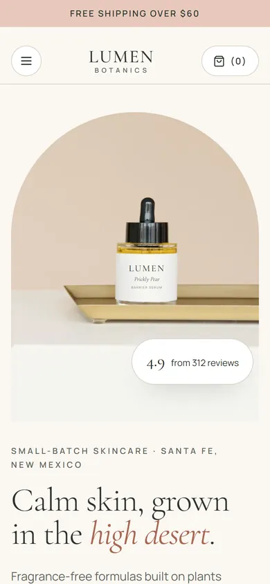 Phone view of the Lumen Botanics concept