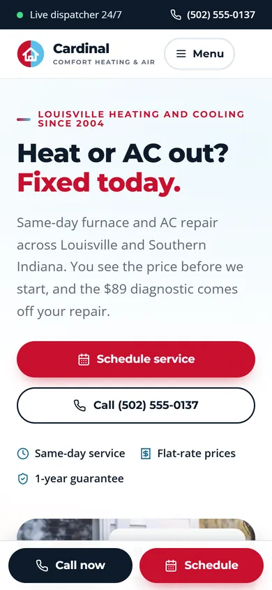 Phone view of the Cardinal Comfort Heating & Air concept
