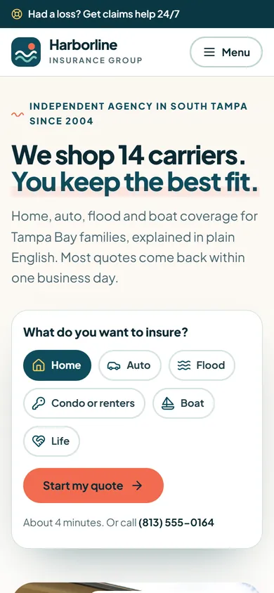 Phone view of the Harborline Insurance Group concept