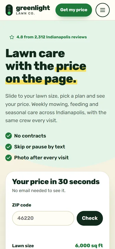 Phone view of the Greenlight Lawn Co. concept