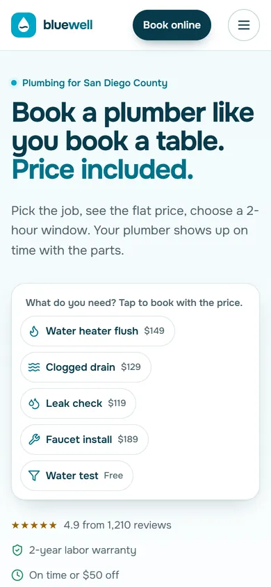 Phone view of the Bluewell Plumbing & Water Co. concept