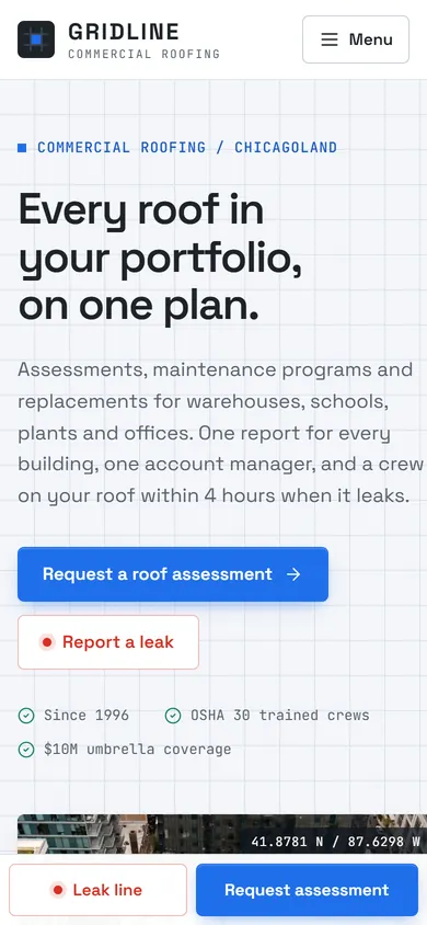 Phone view of the Gridline Commercial Roofing concept