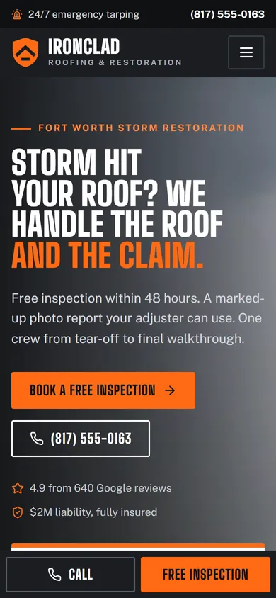 Phone view of the Ironclad Roofing & Restoration concept