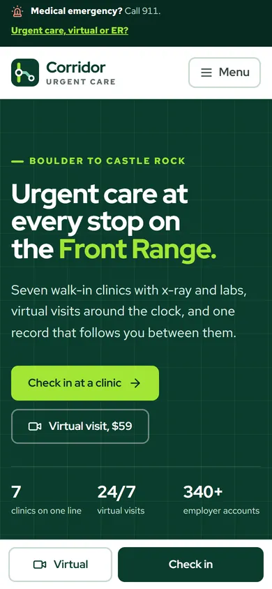Phone view of the Corridor Urgent Care concept