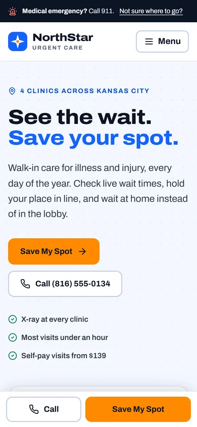 Phone view of the NorthStar Urgent Care concept