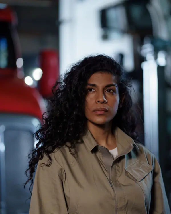 Portrait of Nadia Reyes in a work shirt